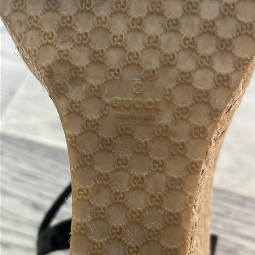 Gucci Microguccissima Black Patent logo Leather Espadrille Wedges - Picture 5 of 7